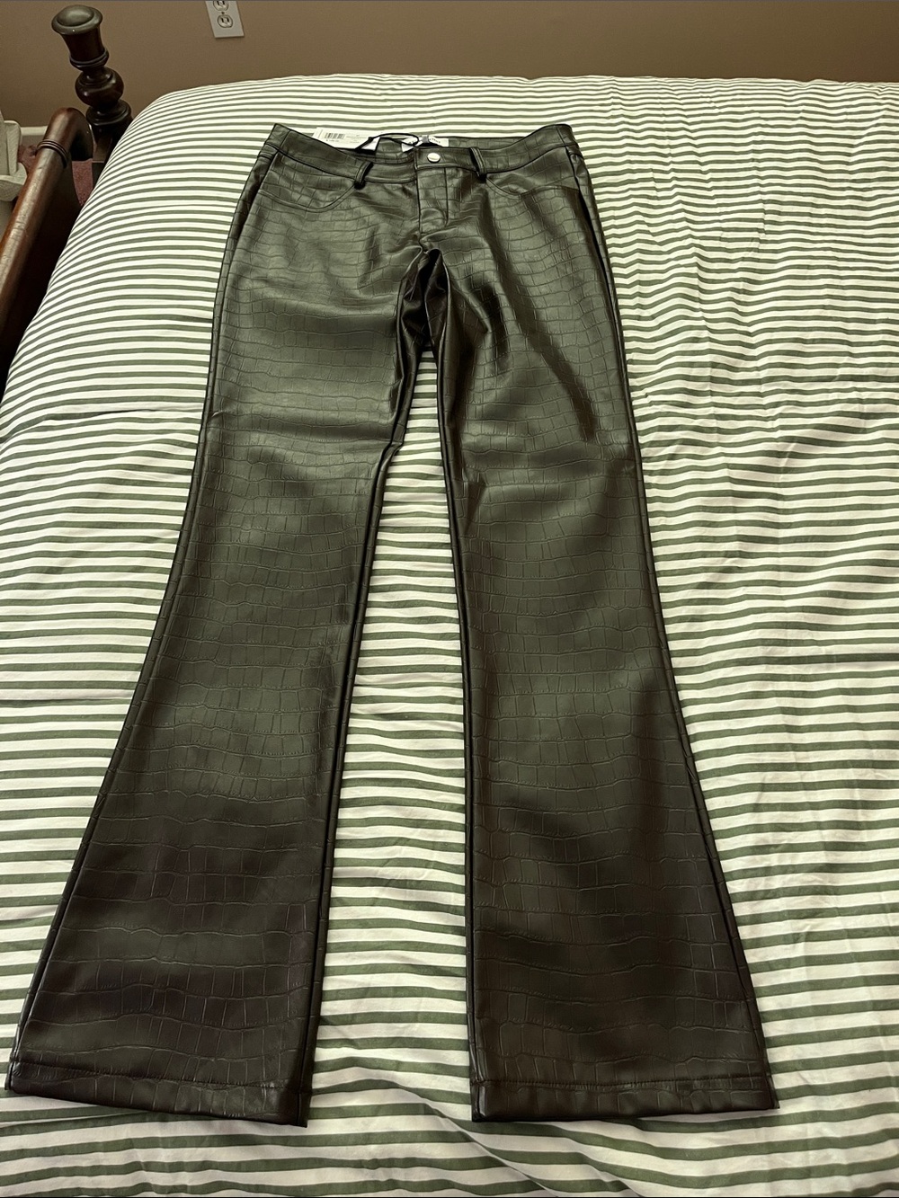 WeWoreWhat Black Croc-Embossed Faux Leather Flare Pants